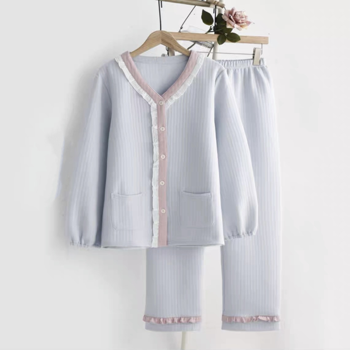 秋冬 長袖 パジャマ 前開き 部屋着 敏感肌 プレゼント 贈り物