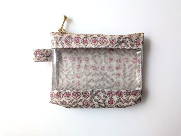 XXS-3　リバティ　ラミ　クリアポーチ　カードサイズ 　スリーピングローズ　♡皆川明氏とのコラボ 2枚目の画像