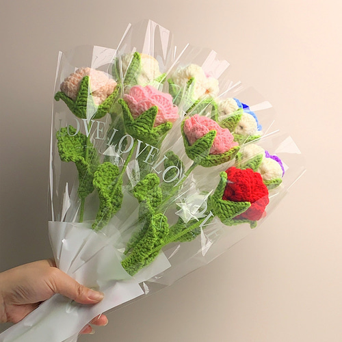 バラ】毛糸 かぎあみ かぎ針編み あみぐるみ 枯れない花 編み物 花束