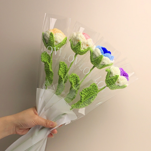 バラ】毛糸 かぎあみ かぎ針編み あみぐるみ 枯れない花 編み物 花束