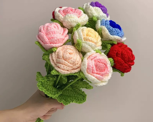 バラ】毛糸 かぎあみ かぎ針編み あみぐるみ 枯れない花 編み物 花束