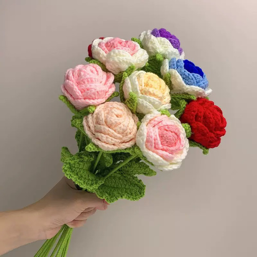バラ】毛糸 かぎあみ かぎ針編み あみぐるみ 枯れない花 編み物 花束
