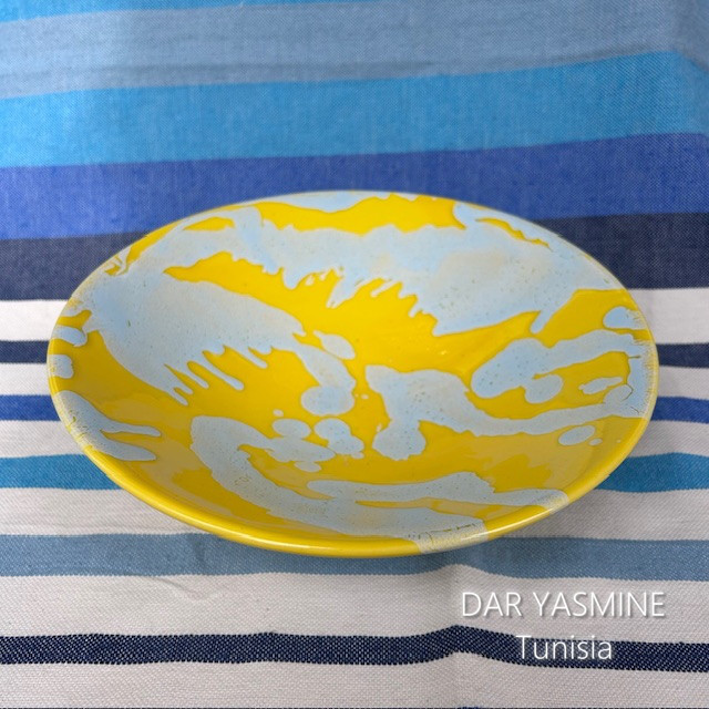 ハネン　カラフル陶器　イエロー＆アクアブルーがおしゃれな色合い　プレート約φ23.5cm　ソンチャSonTra