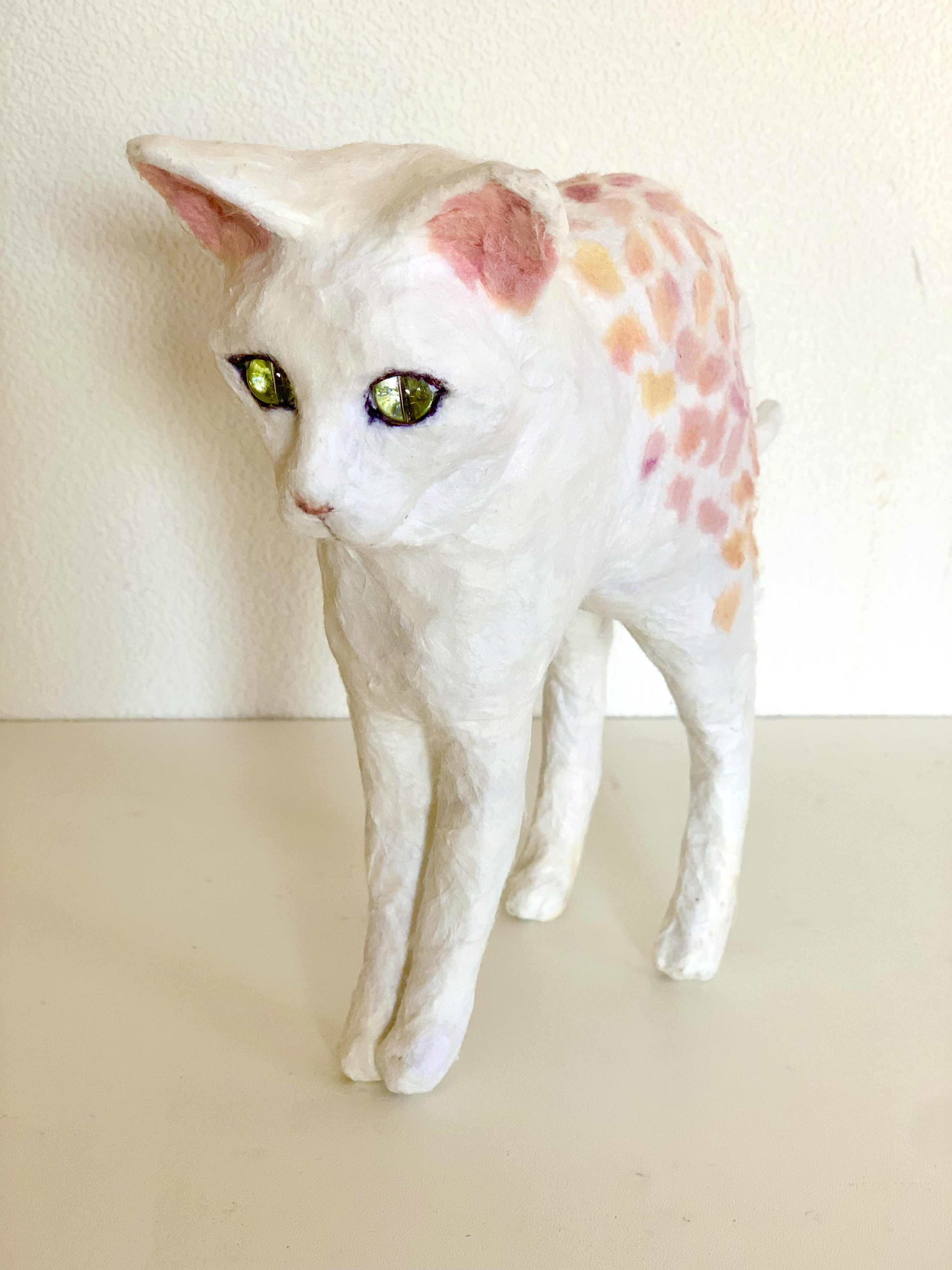 和紙の花柄毛伸び猫 /Flower Cat