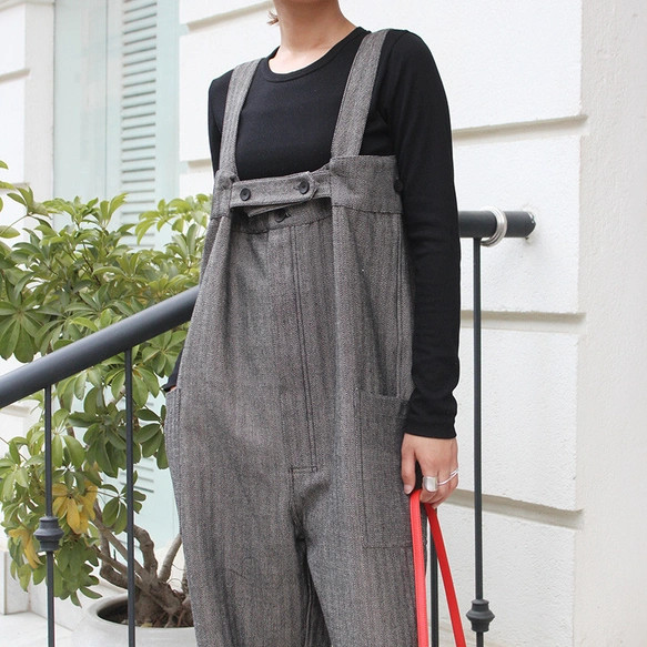 【再入荷】つつむ　ペインターサロペット●ヘリンボーン