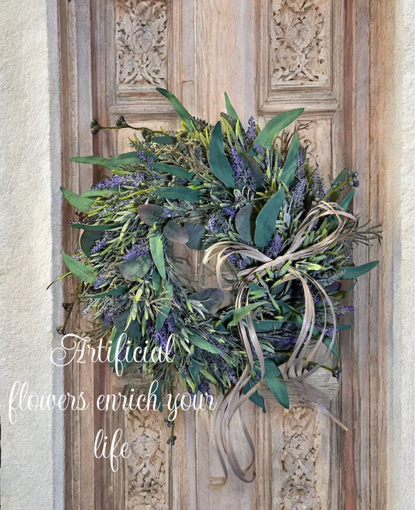 光触媒　人工観葉植物　ウォールグリーン　フェイクグリーン　ユーカリとラベンダー 2枚目の画像