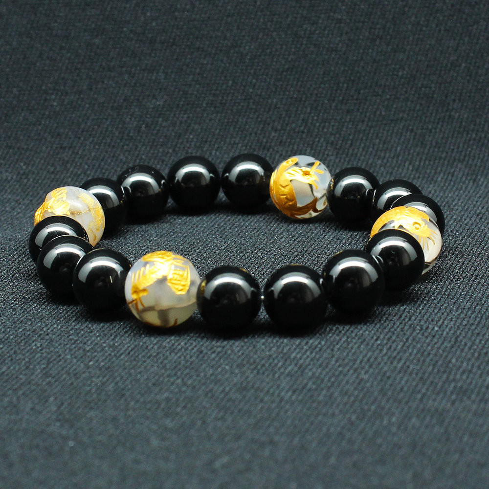 【四神獣ブレス】12ミリ×10mm MIX数珠 四神獣 ＆ドラゴンアゲート＆ ブラックスピネル ブレスレット　京海堂 7,840円