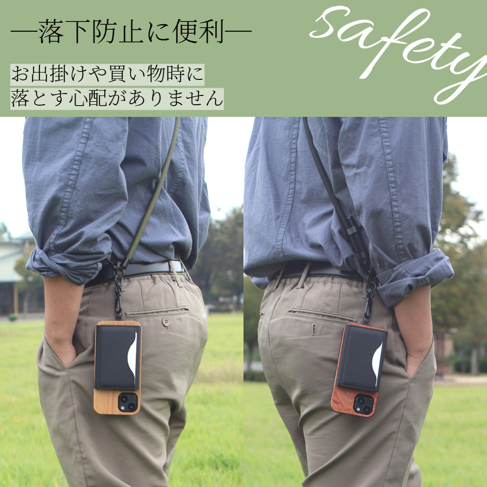 iphone13 ケース 木製 カード収納 13mini 13Pro MAX magsafe ショルダー ストラップ