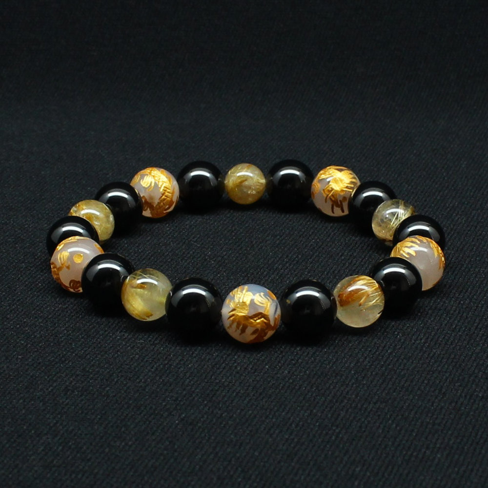【最強の皇帝龍】10ミリ×8mm MIX数珠 五芒星 皇帝龍 ドラゴンアゲート タイチンルチル ブラックスピネル　京海堂