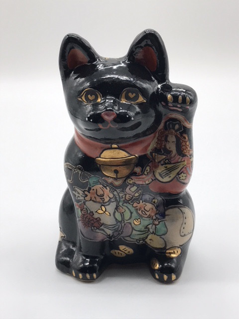 105-0002　置物 インテリア 和陶器 和モダン /招き猫(黒・七福神)小