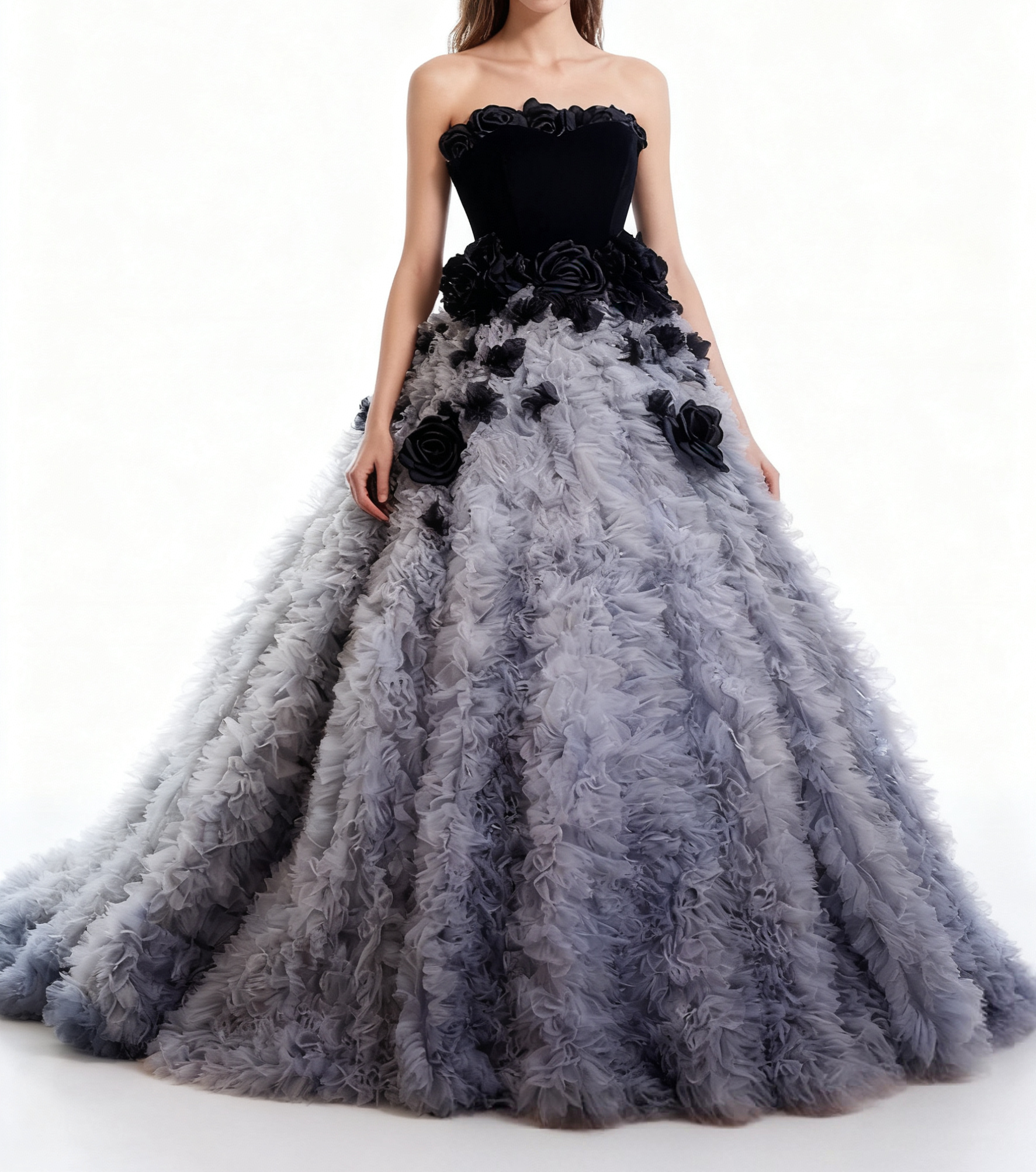 ゴシックドレス / フリルスカート / ウェディングゲスト着 / 立体フラワーデザイン 花嫁 演奏会 ウエディングドレス