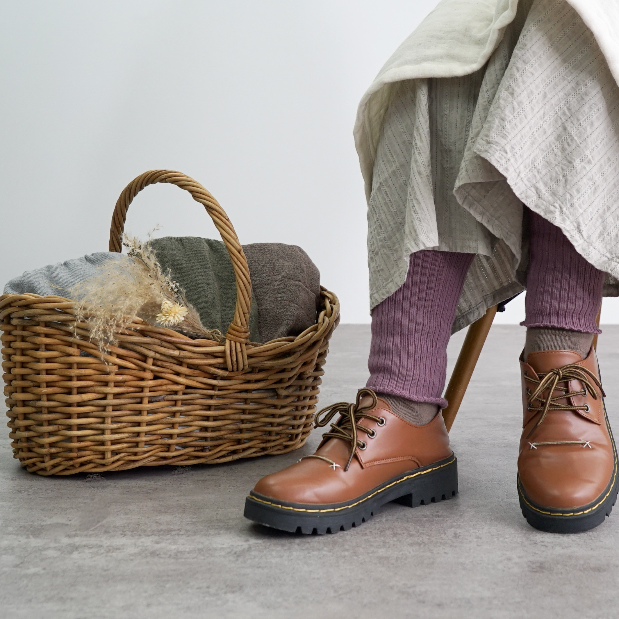 おなかあったかリブ編みレギンス/4カラー/三河産ニット