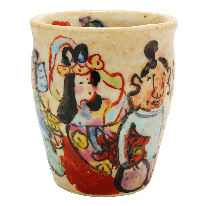 105-0028　徳利 盃 ぐい呑 酒器 和陶器 和モダン /　色絵七福神ぐい呑