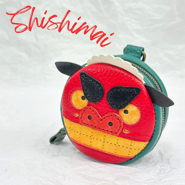 獅子舞 ししまい かわいい丸型ポーチ 獅子頭 チャーム プレゼント  新春 置物 ゴルフボールケース 縁起物 幸福