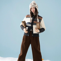 きれいめ配色　ウール100%アラン柄編みセーター/カーディガン　ポケット付き【春秋冬】 7枚目の画像