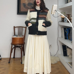 きれいめ配色　ウール100%アラン柄編みセーター/カーディガン　ポケット付き【春秋冬】 11枚目の画像