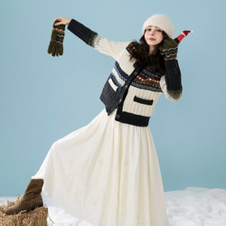 きれいめ配色　ウール100%アラン柄編みセーター/カーディガン　ポケット付き【春秋冬】 9枚目の画像