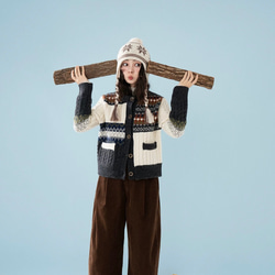 きれいめ配色　ウール100%アラン柄編みセーター/カーディガン　ポケット付き【春秋冬】 8枚目の画像