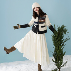 きれいめ配色　ウール100%アラン柄編みセーター/カーディガン　ポケット付き【春秋冬】 10枚目の画像