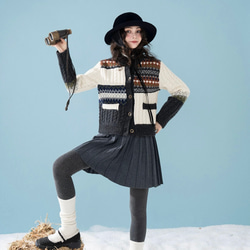 きれいめ配色　ウール100%アラン柄編みセーター/カーディガン　ポケット付き【春秋冬】 2枚目の画像