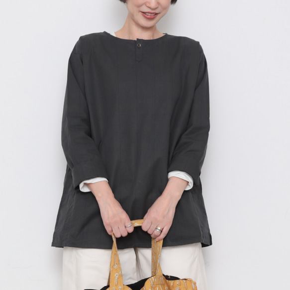 Gender-free tops / charcoal checked pattern 1枚目の画像