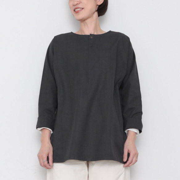 Gender-free tops / charcoal checked pattern 6枚目の画像