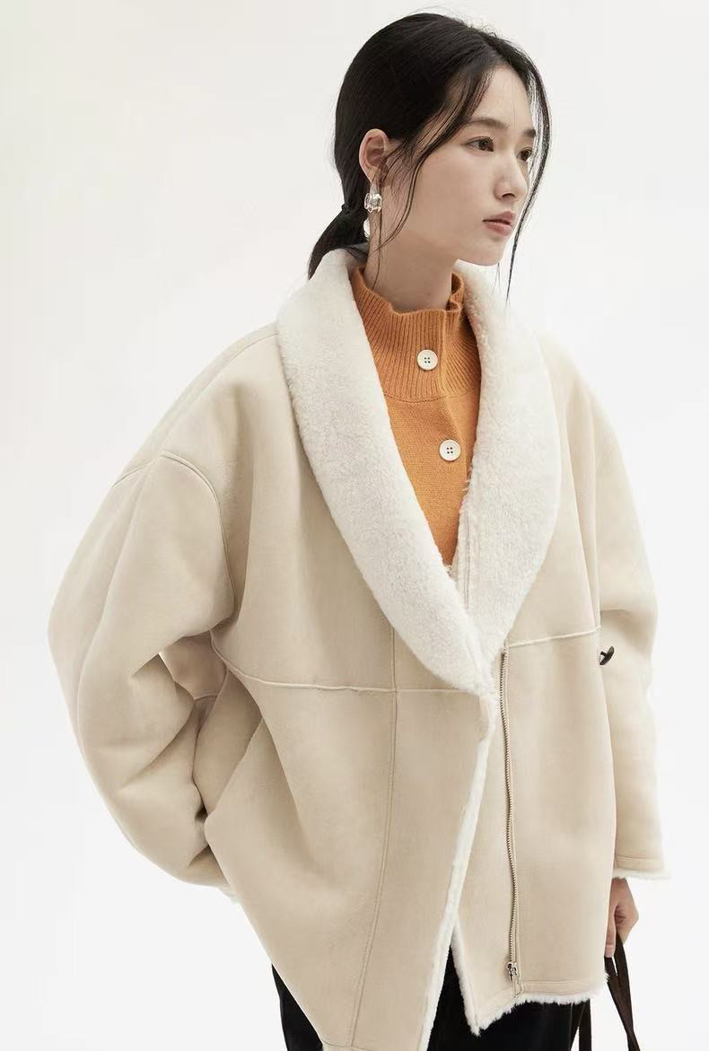 冬向きロールカラーコート　フレンチショートコート　2色