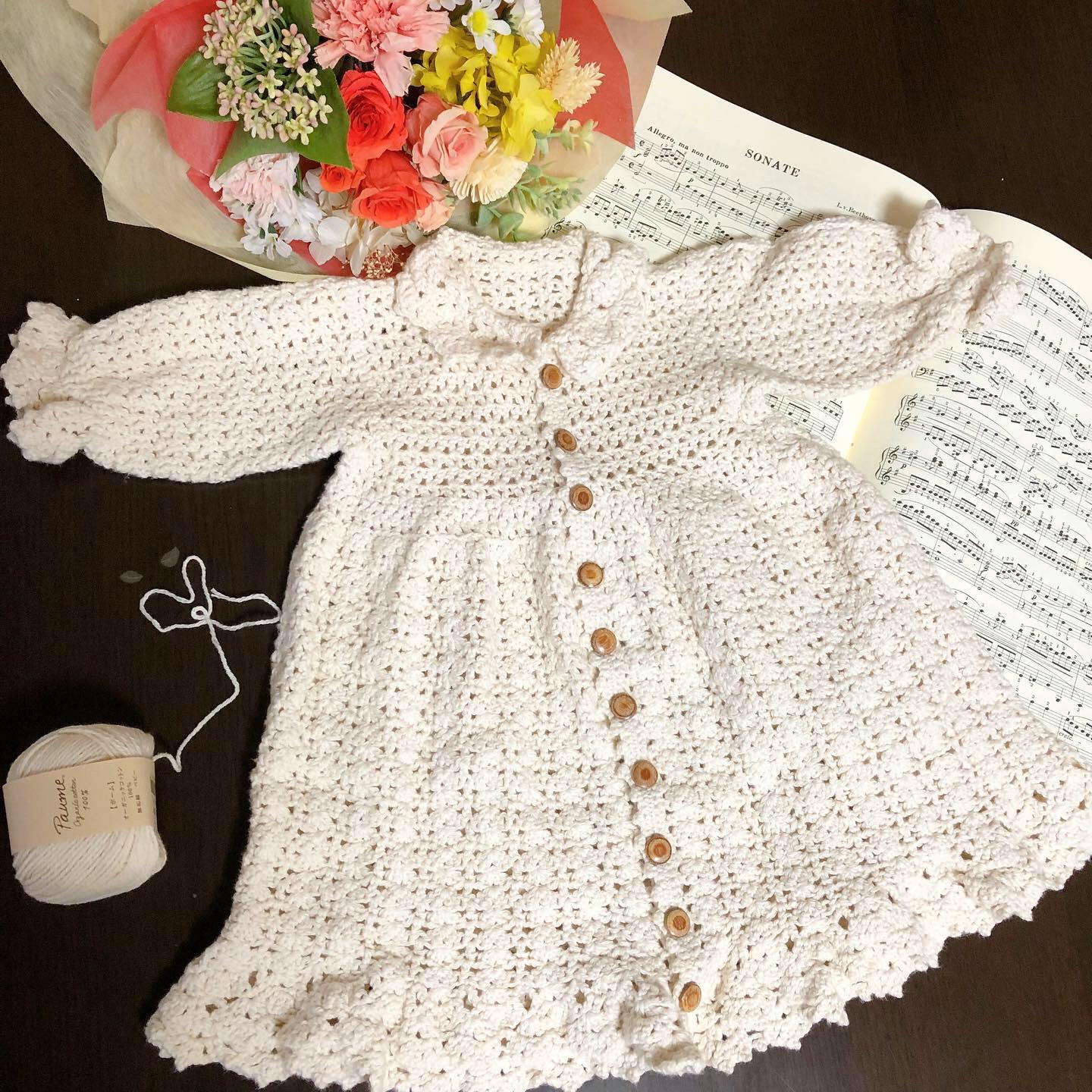 【選べる6色】オーガニックコットンのセレモニードレス✿手編み✿