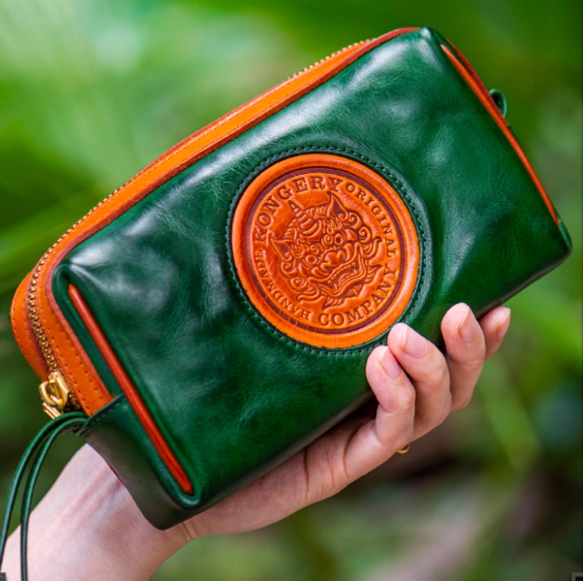 男女兼用の手作り牛革ジッパー付きトートバッグ、携帯電話バッグ、クラッチ、収納バッグ