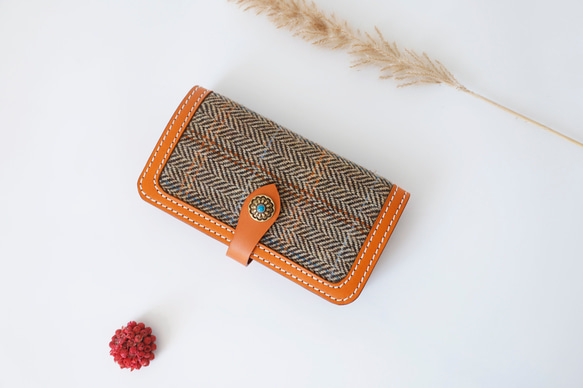 「ウール×革の組み合わせ」长財布｜模块式インナー・多機能デザイン 6枚目の画像