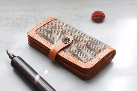 「ウール×革の組み合わせ」长財布｜模块式インナー・多機能デザイン 5枚目の画像