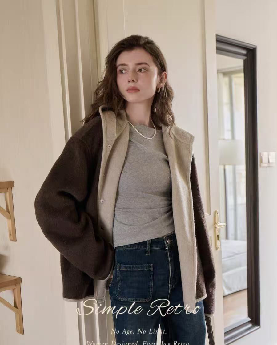 秋冬向きロールカラーコート　ウール100%コート