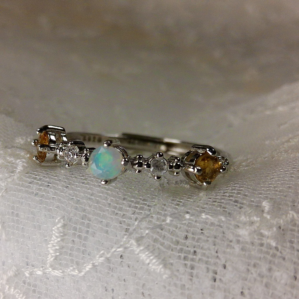 SV25R0016-01 】エチオピア産オパールAAA＆シトリンAAA×CZ S925 シルバーリング（フリーサイズ）