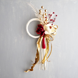 アートフラワーウォール《ゴールド煌めく赤と白の静寂》ドライフラワー | しめ縄 8枚目の画像
