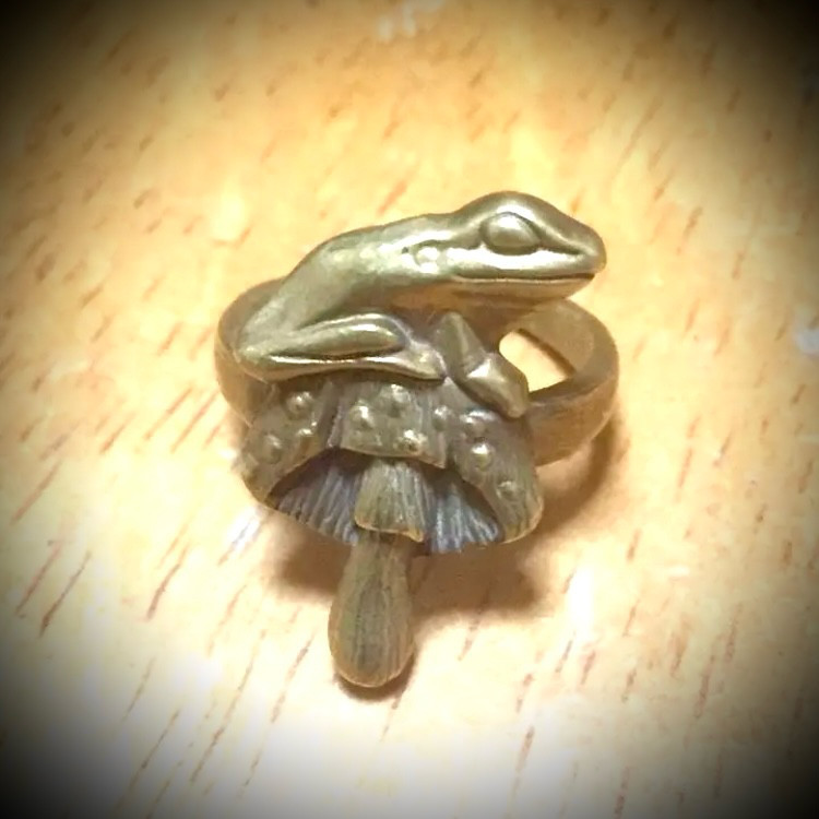 on the mushroom 〜小さなカエルとキノコの真鍮製リング