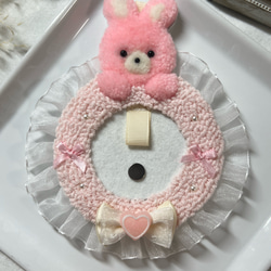 うさぎ ピンク ロゼット パンチニードル ハンドメイド タフティング