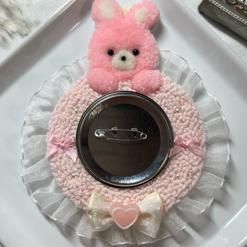 ハンドメイド♡オーダーページ【うさちゃん5】 うさぎ ピンク ロゼット パンチニードル ハンドメイド タフティング