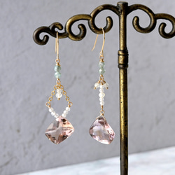 14kgf・天然石】宝石質アメトリンのピアス（ラフスライス）D