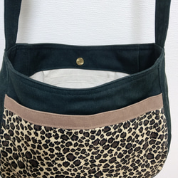 【黒ヒョウ柄】11号帆布 Sサイズのショルダー　　 両側外ポケット肩ひも調節サコッシュ 5枚目の画像