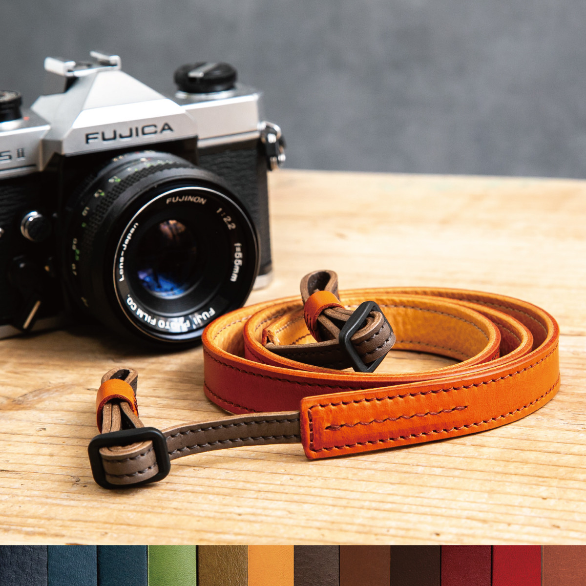 ★イチオシ★【配色が選べる】写真の時間をシックに彩る本革カメラストラップ【通常幅タイプ】