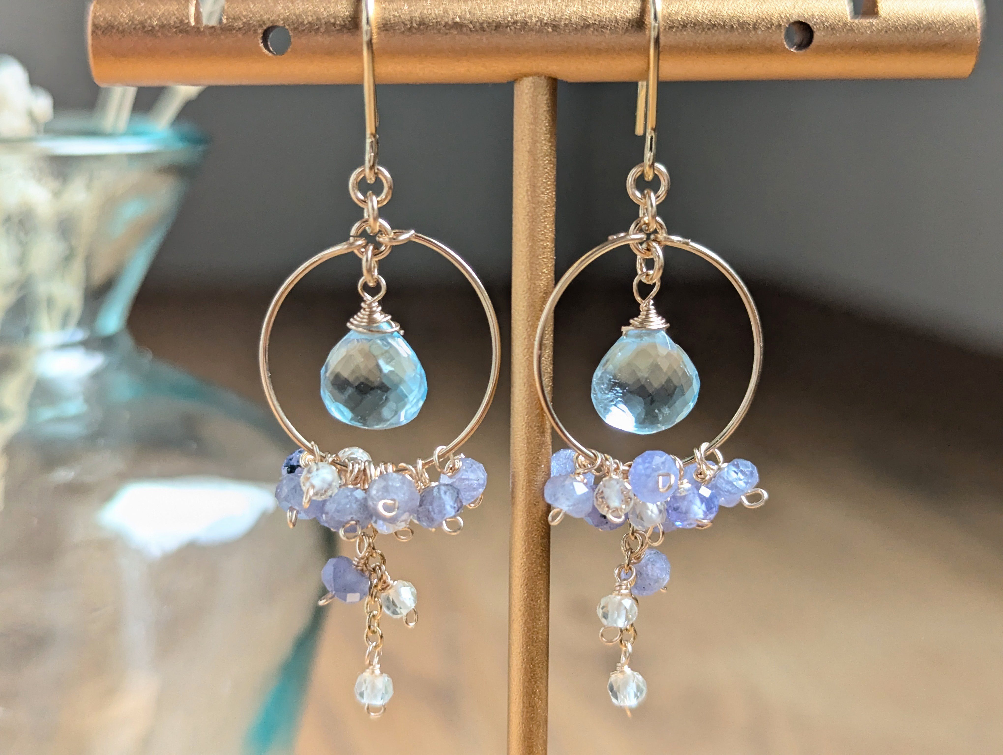 11月誕生石フープのブルートパーズピアス☆タンザナイト、レモンクォーツ