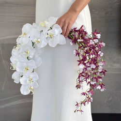 ピーチバーガンディ胡蝶蘭♪ウェディングブーケ アーティフィシャル