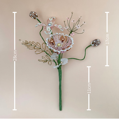 ビーズフラワー ブーケ（ピンク／ホワイト／ゴールド） アートフラワー