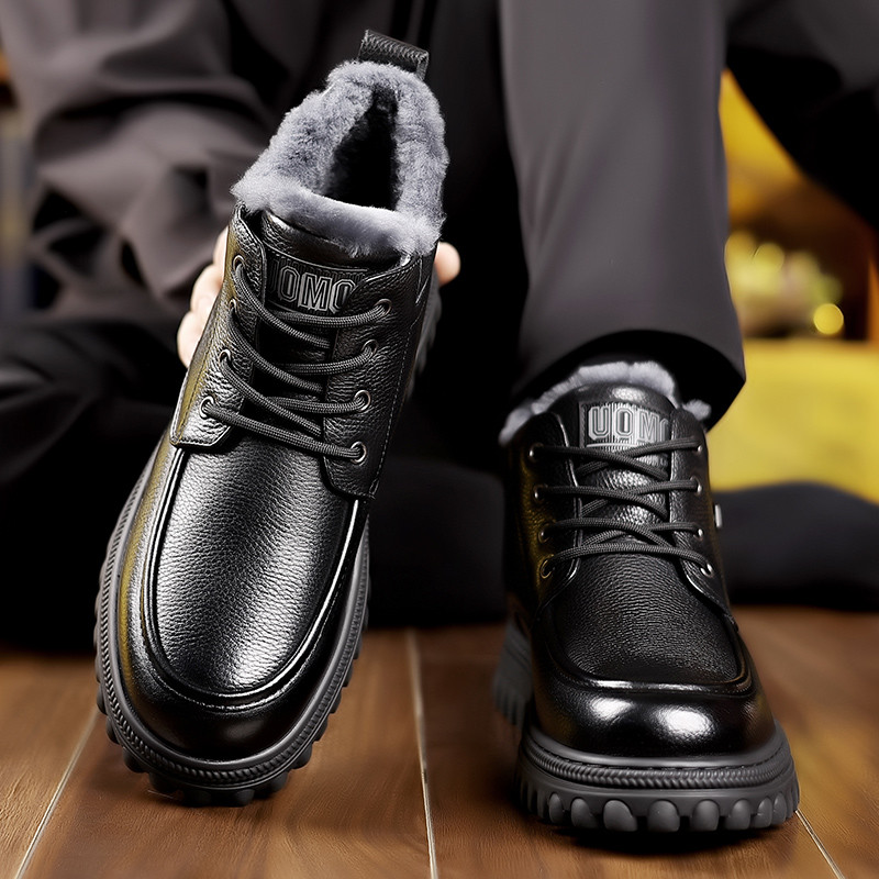 男性靴冬の新ヘッドコート牛革に綿毛を厚くしたウールの大綿靴男性ハイカット保温滑り止めスノーブーツ