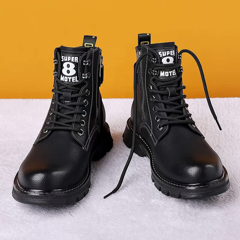 マーチンブーツメンズ本革トレンド綿靴冬のギャザー保温羊毛工装ブーツハイカット男性靴スノーブーツ