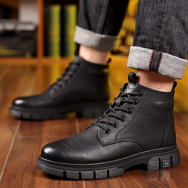 スノーブーツ2026新型冬のギャザー保温東北大綿入れ靴本革厚手ウールマーティンブーツお父さんーツ