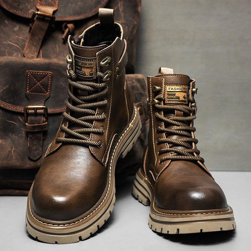 マーチンブーツメンズ秋冬新作本革ハイカット厚手保温スノーブーツレトロカジュアルギャザーブーツ