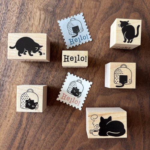 ラバースタンプ】エア砂かき黒猫はんこ はんこ・スタンプ wakimichi