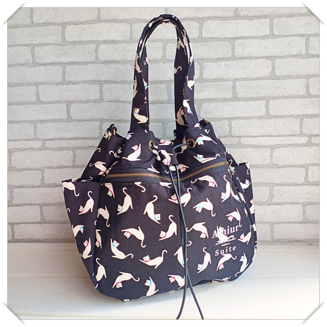 ねこ柄☆2wayにもなる巾着バッグ