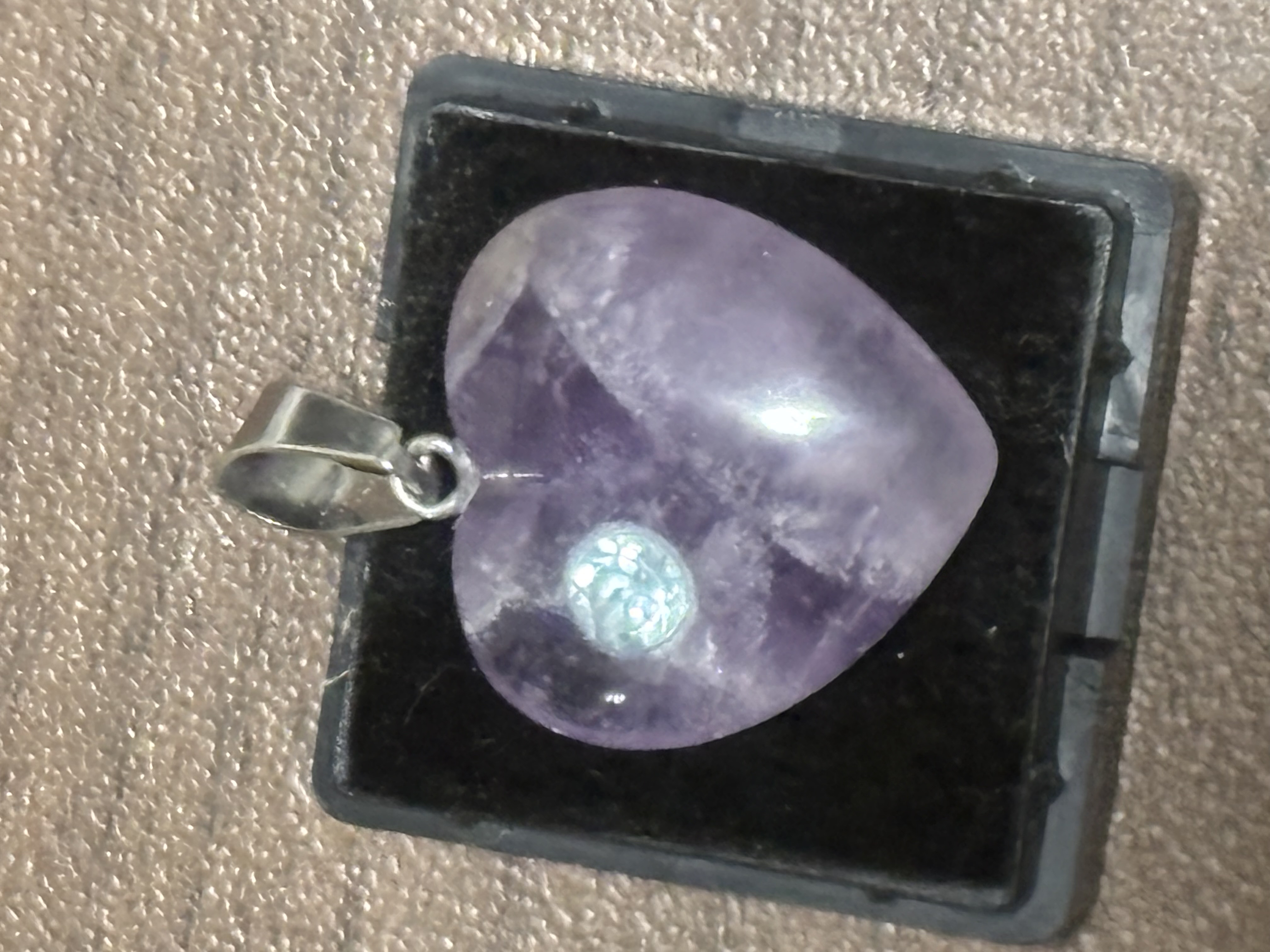 ハートラベンダーアメジストとブルートパーズのネックレストップ